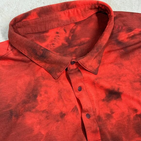 Lululemon Polo Shirt Stretch Short Sleeve Red Pattern Large - Picture 4 of 6